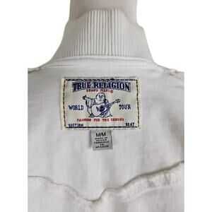 True Religion ~Woman Size M~ White Bomber Crop Jacket "SECTION" Unlined.
